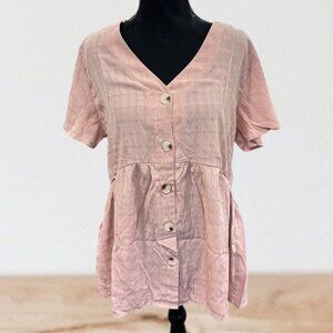 Blush Pink Button-Front Peplum Top – Sweet & Feminine 🌸